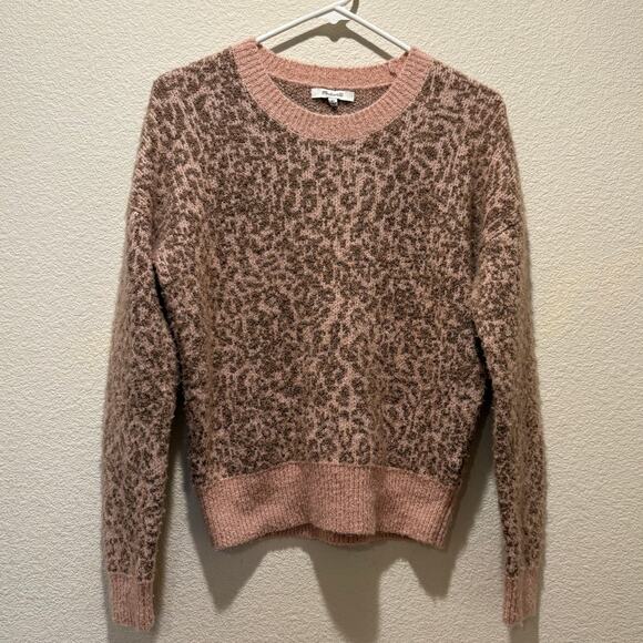 Madewell Marled Rose Leopard Print Merino Wool Shrunken Pullover Sweater Size XS - Picture 2 of 6